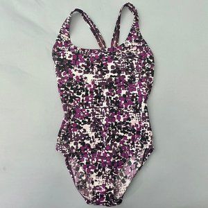 ★ Speedo women’s purple, pink, and white speckled swimsuit